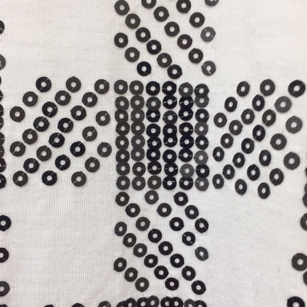 Black Sequin Geometric Wht Cotton Tank Size-L - Picture 2 of 5
